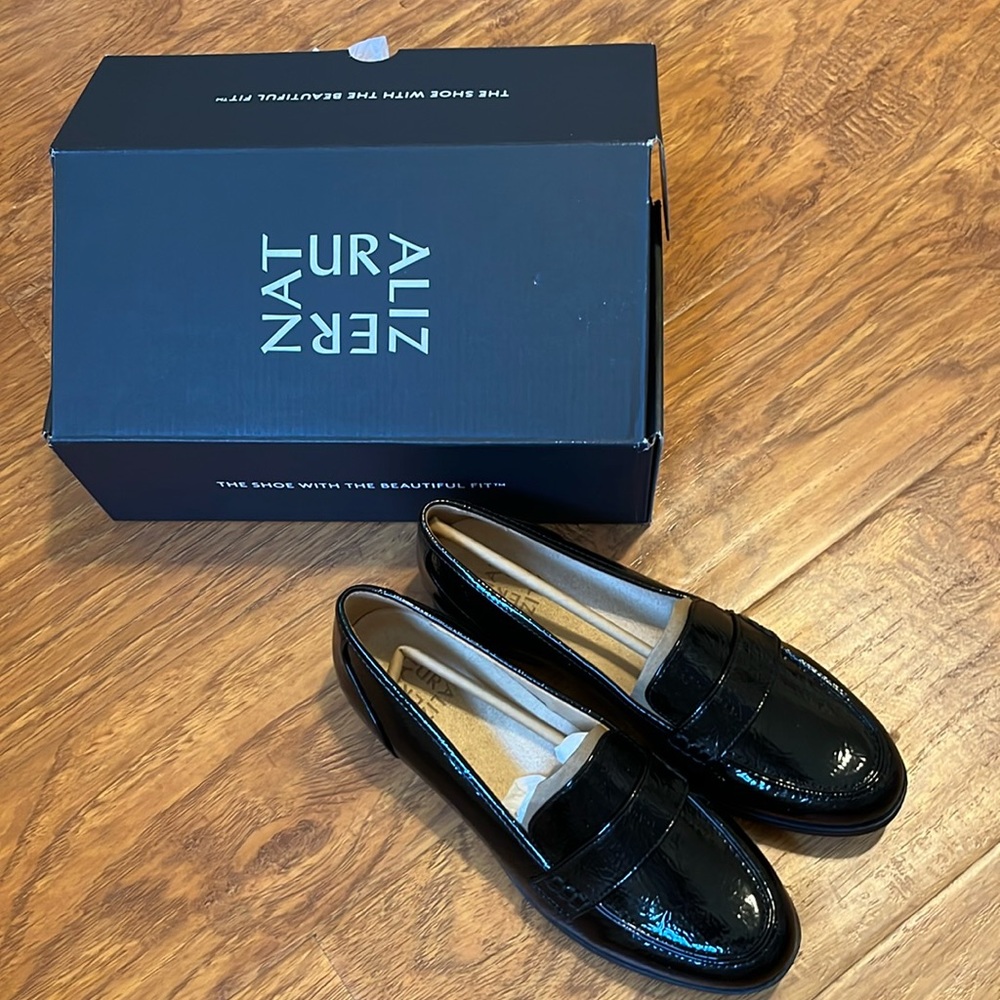 Black patent loafers
